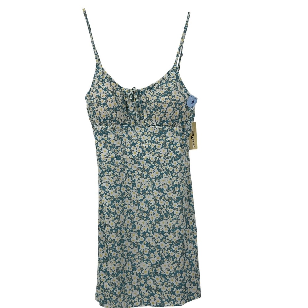 Derek Heart Womens Large Floral Mini Dress Blue Daisy Smocked Back NWT Sundress